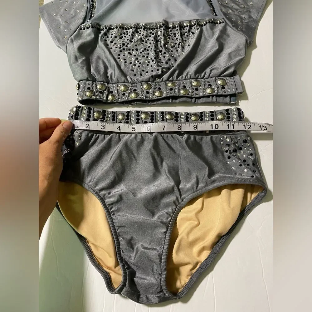 Glamour solo dance costume 2 piece gray embellished rhinestone MA adult